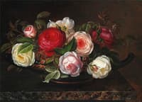 Roses in a Greek bowl on a marble table