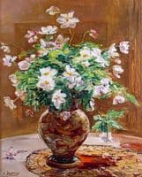 Still life with white flowers in a vase