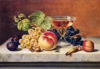 Still Life of Fruit with Bee on a Tabletop