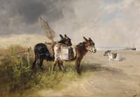 Beach Scene with Donkeys