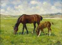 Grazing mare with foals