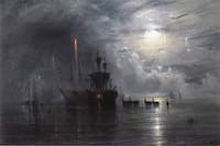'The Wasp' and 'The Serapis' in Boston Harbor at Night