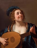Woman tuning a lute