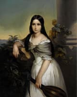 Portrait of a woman holding a mandolin