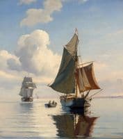 Sailing ships in calm seas on a summer day