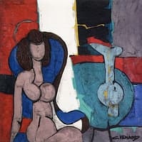 Seated Female Nude and Vase