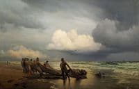 Fishermen pick up the nets at Skagen