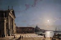 Unloading cargo from the Grand Canal, Venice, by moonlight
