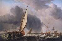 Fishing Boats and Man o' War in a Breeze at the Mouth of a River