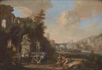 A Caprice Landscape with a Fountain and an Artist Sketching