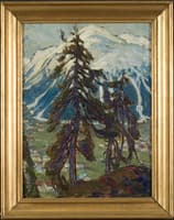 Fir Trees in front of the Mountains. Study from North Norway