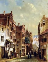 A Town Scene with Figures Conversing