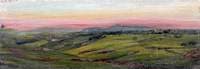 Landscape with Green Fields, a Distant Hilltop Village and a Pink Sky