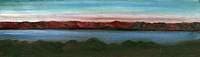 Landscape with a Lake Surrounded by Mountains and a Pink Sky