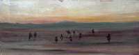 Desert Landscape with Camel Riders at Sunset