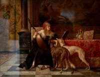 Leopoldina Borzino with two dogs and holding a lute