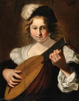 A Lady Playing A Lute