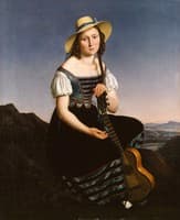 Madchen mit Gitarre in der Landschaft