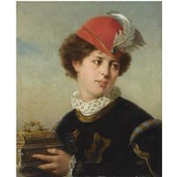 A young nobleman holding a small chest