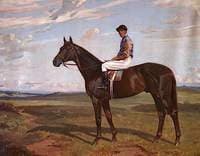 'Polemarch', a Bay Racehorse on a Heath, with Jockey Up
