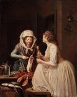 Two women, one cuts ham, the other grounds pepper