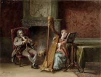 Interior with a Girl Playing the Harp and a Gentleman Watching