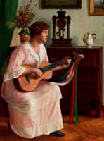Woman playing a guitar