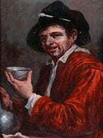 Man Holding a Cup and a Wine Bottle