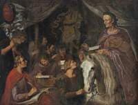 Julius Caesar on Horseback, Writing and Dictating Simultaneously to His Scribes