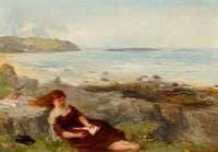 Girl Reading by the Shore