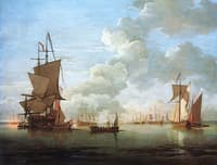 A Fleet Lying a Anchor in an Estuary