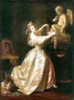 Young Girl Adorning the Statue of Cupid with a Garland of Flowers