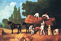Men Loading Sheaves of Corn on to a Cart, with Two Young Girls Gleaning