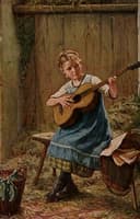 Madchen mit Gitarre in der Scheune