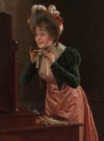 Young Woman Putting on a Hat