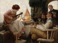 Students with girl playing the guitar