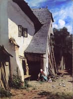 Klosterneuburg Farmhouse with Peasant Woman and Child