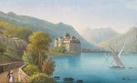 View of Castle Chillon on Lake Geneva