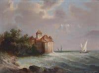 View of Castle Chillon on Lake Geneva