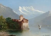 View of Castle Chillon on Lake Geneva