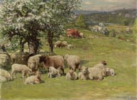 Sheep and Cattle with Apple Tree