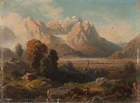 Mountain landscape with hikers