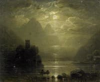 Moonlight over Lake Geneva with the Chateau Chillon