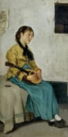 Fanciulla in interno con mandolino