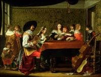 Interior with musicians and singers