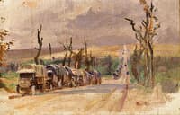 Flanders, Sketch of a Road with Lorries