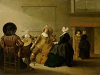 Interiorscene with people playing musical instruments