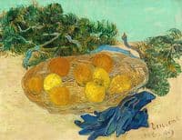 Still Life with Oranges and Lemons with Blue Gloves