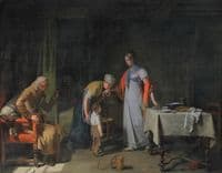 Jeune femme portant secours à une famille malheureuse
