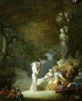 Music-making party in the gardens of a palace